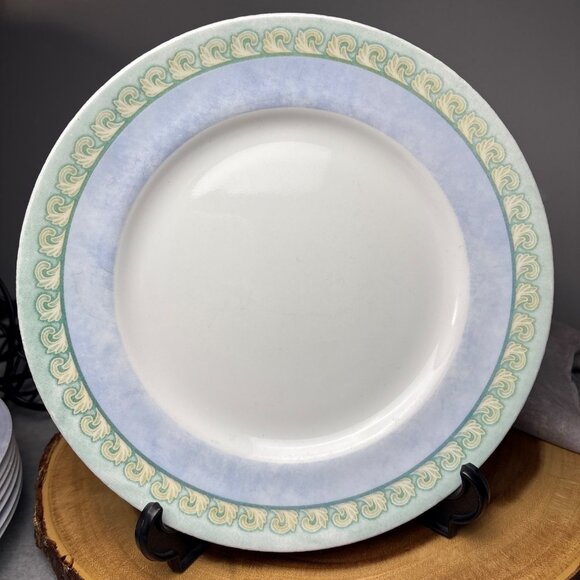 Corning Corelle "Palazzo" 10 3/4" Dinner Plate Blue/Green Rim Microwaveable - Picture 7 of 10